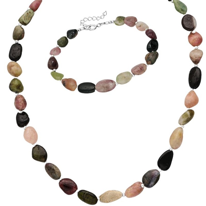 Set argint lucrat manual cu turmalina - colier, bratara