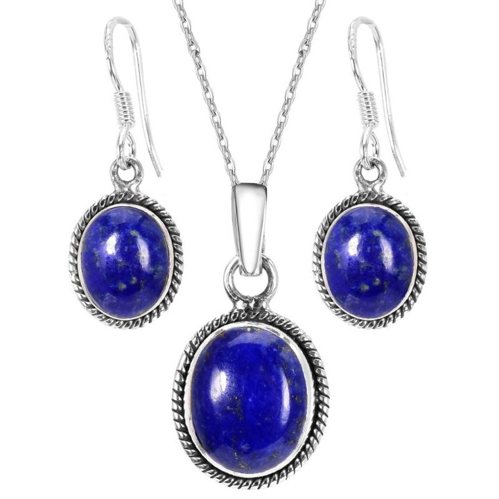 Set argint lapis lazuli Funie Rasucita - cercei, pandantiv, lantisor