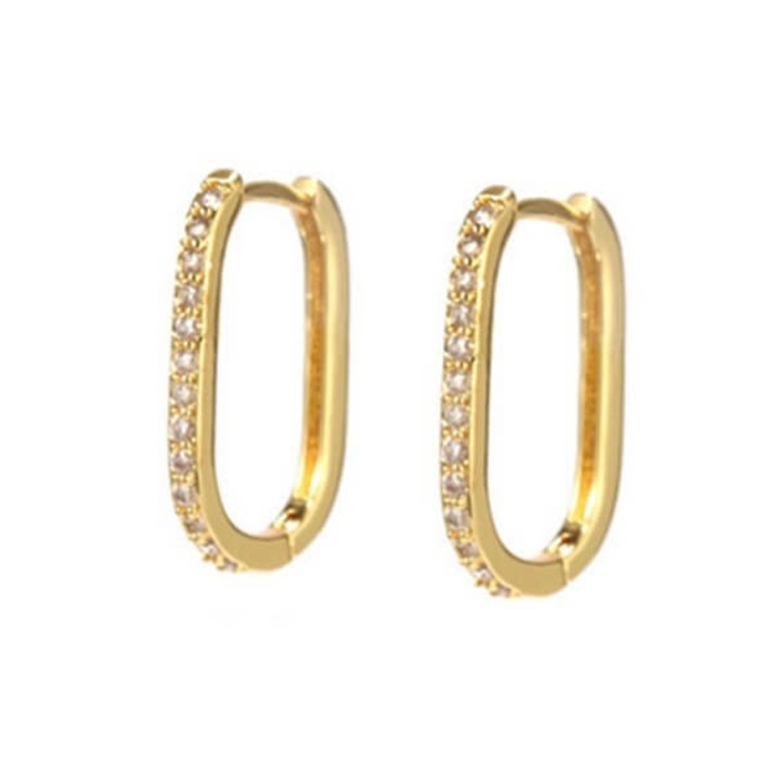 Cercei din Argint 925 Positive Vibes Placati cu Aur cu Forma Dreptunghiulara si Pietre de Zirconiu, Design Geometric Elegant, Cutie Bijuterii Inclusa, A176