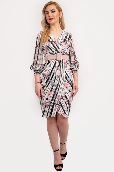 Rochie Dama Irene Roz Prafuit, Alb/Roz, S