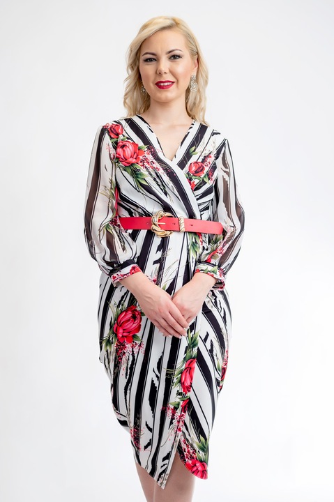 Rochie Dama Emilia Rosu, Rosu/Alb/Negru