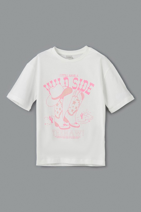 LC WAIKIKI, Tricou de bumbac cu imprimeu, Roz pastel/Alb murdar/Roz prafuit