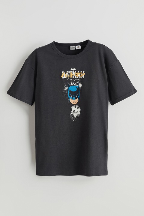 LC WAIKIKI, Tricou cu imprimeu si decolteu la baza gatului, Albastru royal/Alb murdar/Gri antracit