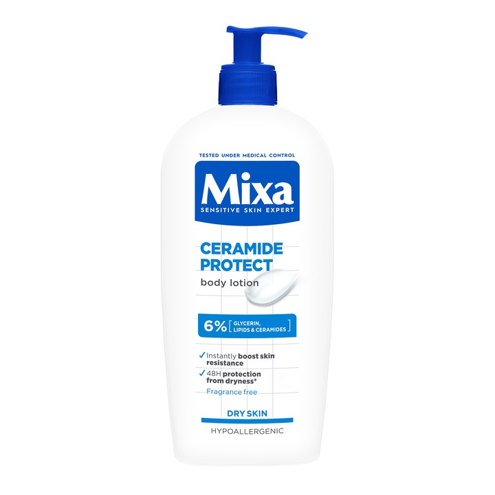 Mixa Ceramide Protect testápoló 6% glicerinnel, lipidekkel és ceramidokkal, 48 órás kiszáradás elleni védelem, 250 ml