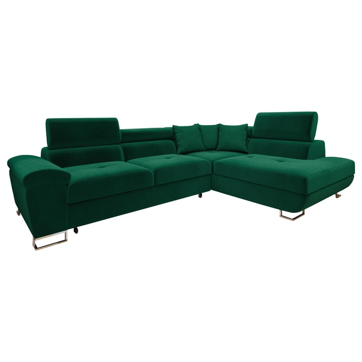 Coltar rabatabil Alvin Dreapta, MIRJAN 24, verde sticla, 202x270x91 cm