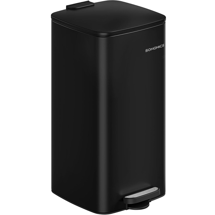 SONGMICS 30L кухненски кош за отпадъци с безшумно затваряне и вътрешна кофа, боядисана стомана, 34x29x54 см, черен