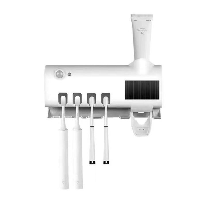 Sterilizator UV 3in1 pentru periute de dinti, cu dispenser automat de pasta de dinti, alb