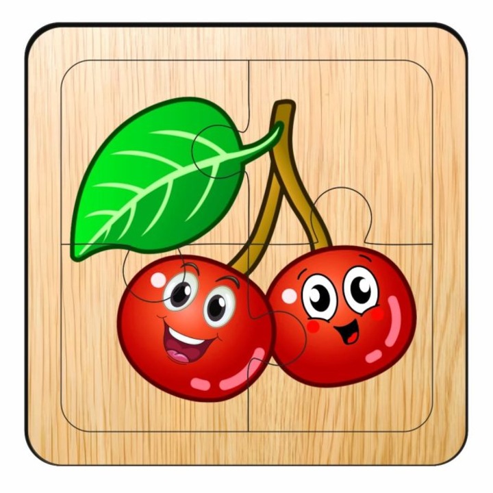 Fa Puzzle, Cseresznye, 4 db, Többszínű, 10×10 cm, PFUV001