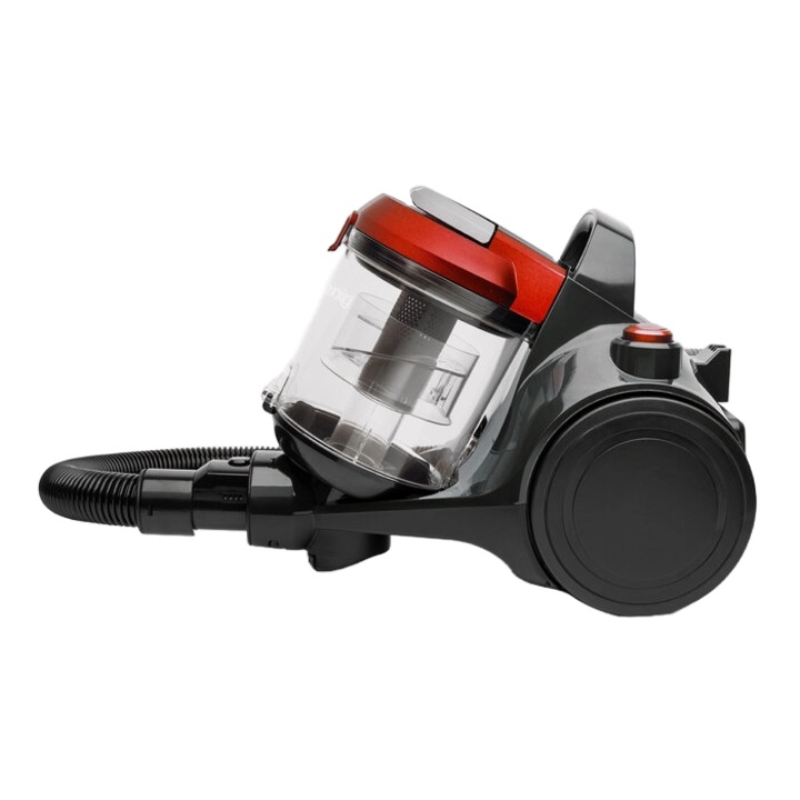 Aspirator fara sac 2in1 H.Koenig, STC58, pentru toate suprafetele, Tehnologie Cyclonic, capacitate 2.5 litri, filtru HEPA 12 lavabil, usor de folosit, perie pentru par animale inclusa, 850 W, negru/visiniu
