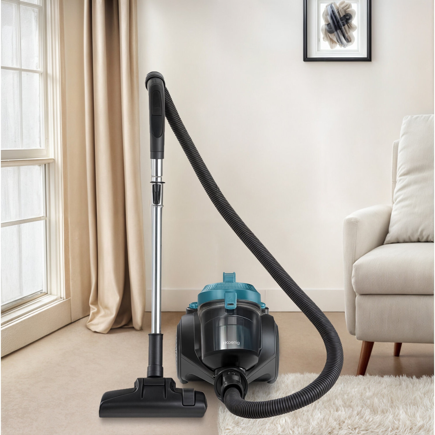 Aspirator fara sac H.Koenig, STC48, pentru toate suprafetele, Tehnologie Cyclonic, capacitate 2 litri, filtru HEPA 12 lavabil, usor de folosit, duza ingusta si perie incluse, 700 W, negru/verde