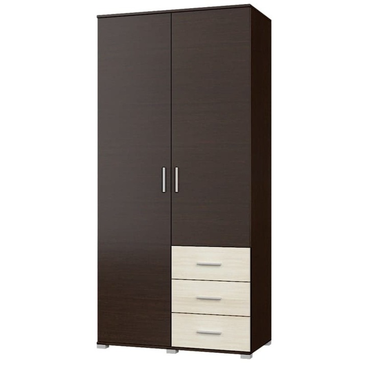 Dulap cu doua usi Breeze ShP-4 cu sertare, Everest, 100 x 52 x 210 cm, Wenge inchis, Stejar de lapte