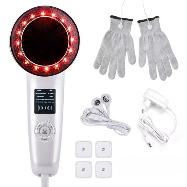 EMS Massager 6 az 1-ben: 1Mhz ultrahang, mikroáram, infravörös, 7 színű LED, karcsúsító, negatív ionok – relaxáló masszázs a test különböző területeire, ránctalanítás, testszobrászat, pórustisztítás, bőrhidratálás és fejlett terápia