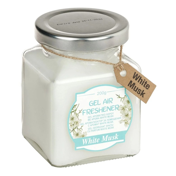 White Gel Room légfrissítő üvegtartályban fehér pézsma aromával 200g