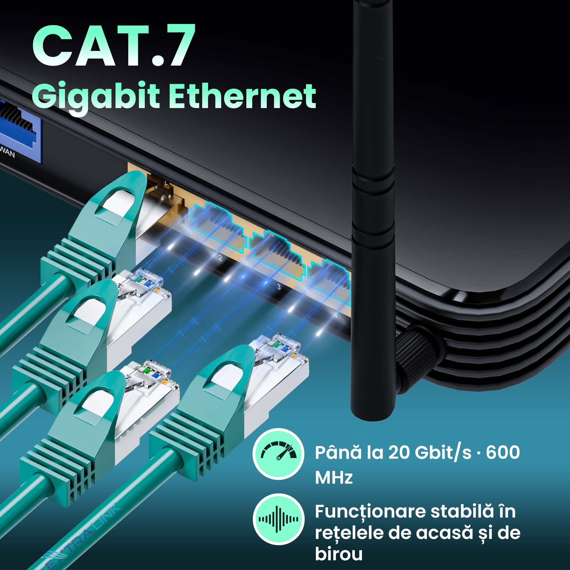 Cablu de retea Extralink Cat 7 S FTP 2 m 20G verde patchcord LAN din ...