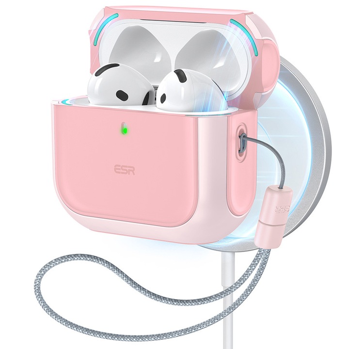 Husa pentru Apple AirPods 4, Z159, Policarbonat, Polimer, Wireless charging, Usb-C, Pink