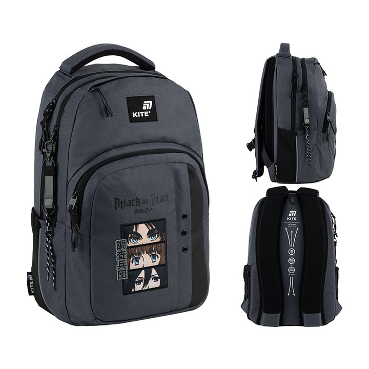 Rucsac scolar pentru adolescenti, pentru baite, clasa 5-10, gri, Attack on Titan, Kite