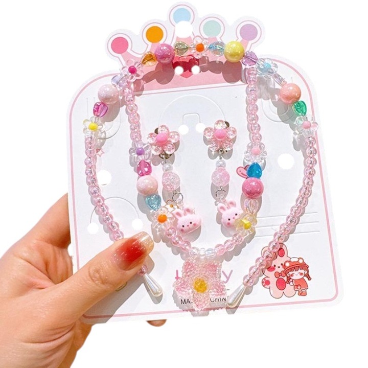 Set bijuterii copii, Histo Tree, Plastic, 3in1, Roz