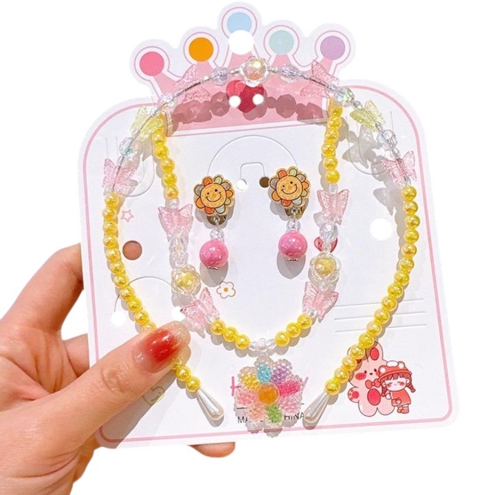 Set bijuterii copii, Histo Tree, Plastic, 3in1, Galben