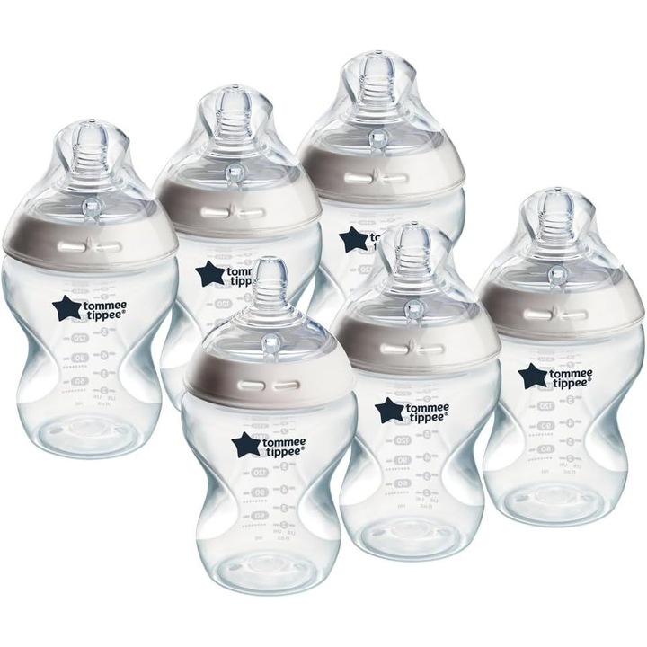 Комплект самостерилизиращи се шишета Tommee Tippee, 260 ml, 6 бр., + 0 месеца, прозрачен PP
