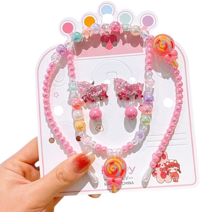 Set bijuterii copii, Histo Tree, Plastic, 3in1, Multicolor/Roz