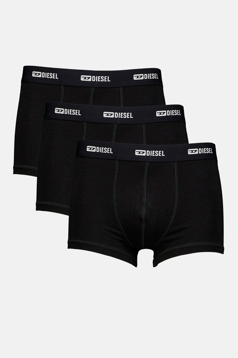 Diesel, Set de boxeri din amestec de bumbaccu banda logo in talie - 3 Perechi, Negru stins