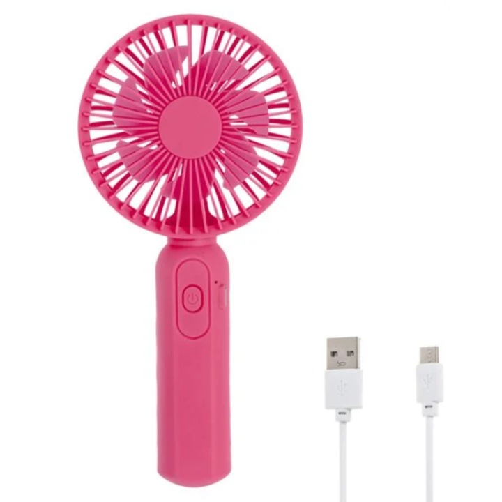 Вентилатор, мини, презареждаем, розов USB 19 см