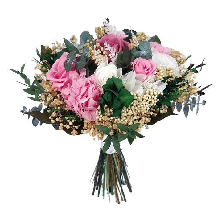 Buchet cu trandafiri naturali criogenati si flori criogenate