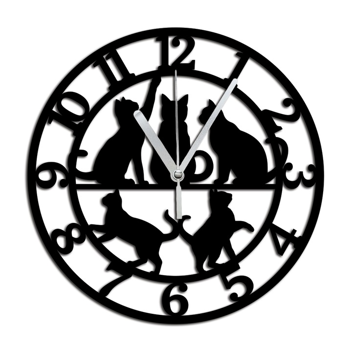 Dekoratív falióra Macska fekete MDF-ből lézervágással, Promóciós Nyomtatás, CPCATS