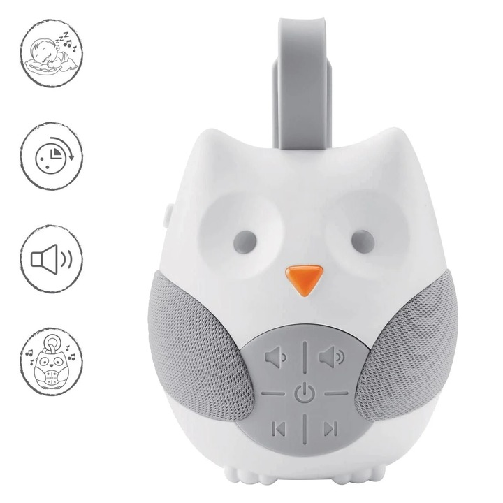 Бял звуков генератор White Owl Grey за бебета 9x6x11cm - Honey Baby