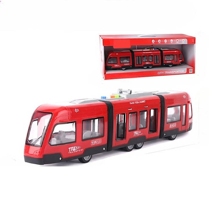 Jucarie Educationala Inertiala pentru Copii, Model Tren de Mare Viteza, Autobuz si Tramvai cu Usi Deschise, Muzica Usoara, Varsta 3+