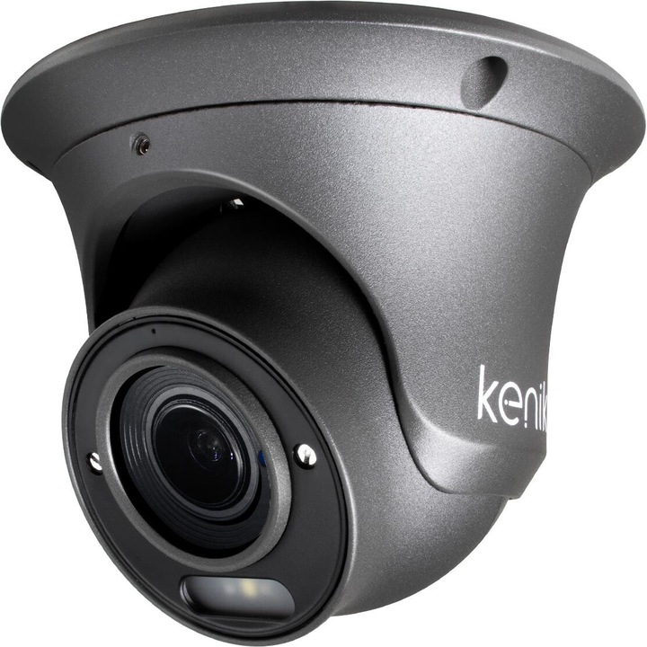 Камера IP Kenik KG-2160DVFAS-IL-G, 2MP, сив корпус, моторизирано увеличение, IR, бял LED, аудио, AI функции, IP67 защита, PoE купол