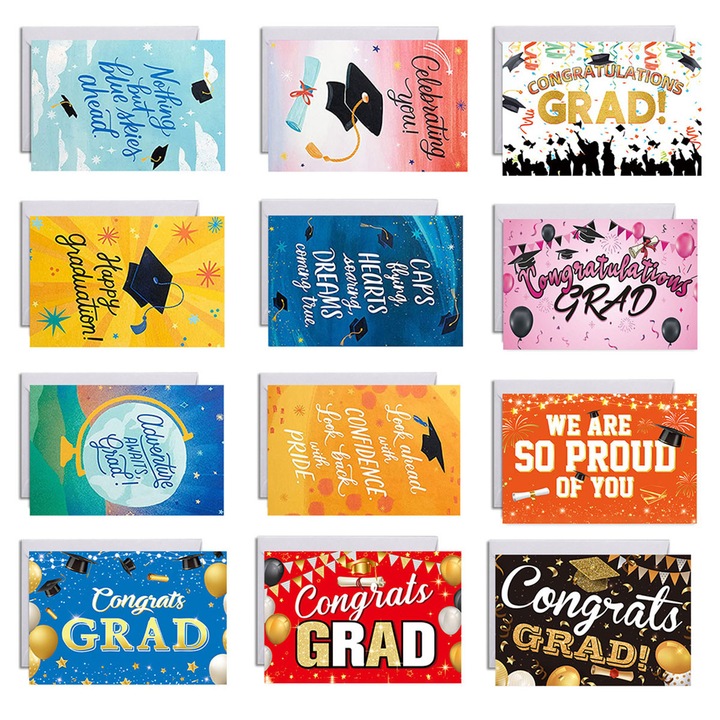Set de felicitari cadou pentru absolvire, cu plicuri, autocolante si mesaj in interior, felicitare pentru absolvire, pentru consumabile pentru petrecerea de absolvire a scolii, Stil: Stilul 4