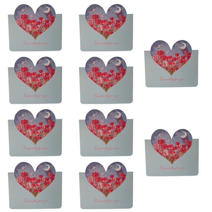 Set 10 felicitari pliabile inima, carton, multicolor, 8.6x9.8cm