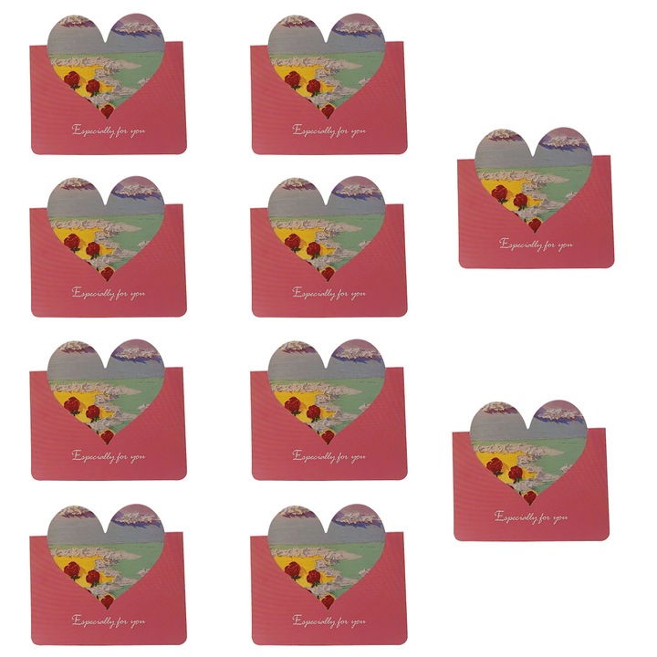 Set 10 felicitari pliabile inima, carton, multicolor, 8.6x9.8cm