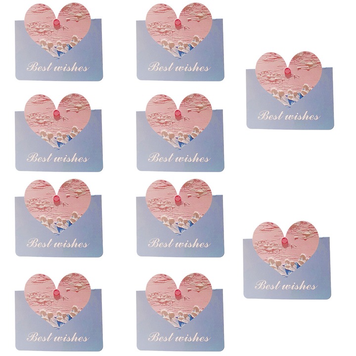 Set 10 felicitari pliabile inima, carton, multicolor, 8.6x9.8cm