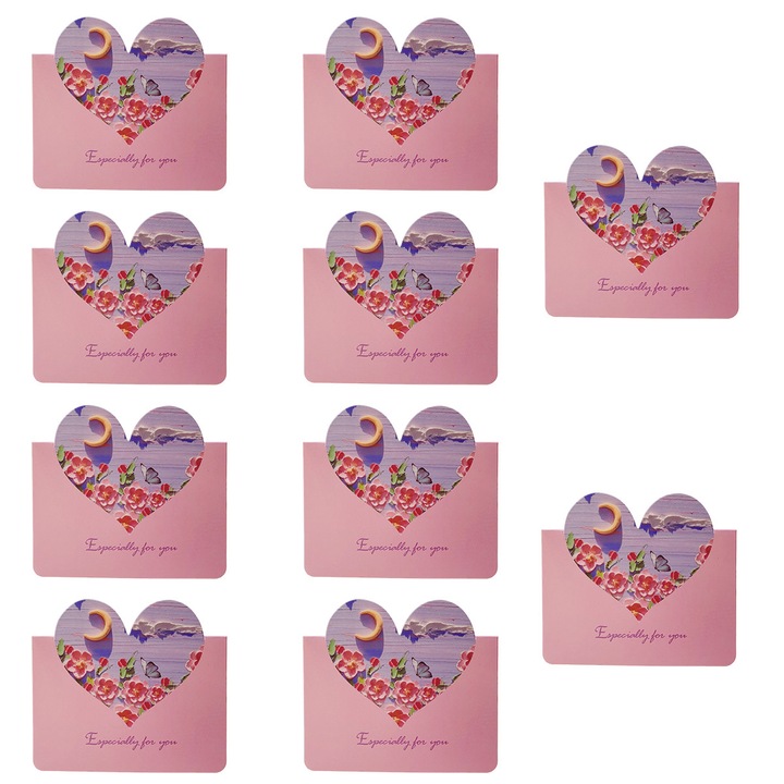 Set 10 felicitari pliabile inima, carton, multicolor, 8.6x9.8cm