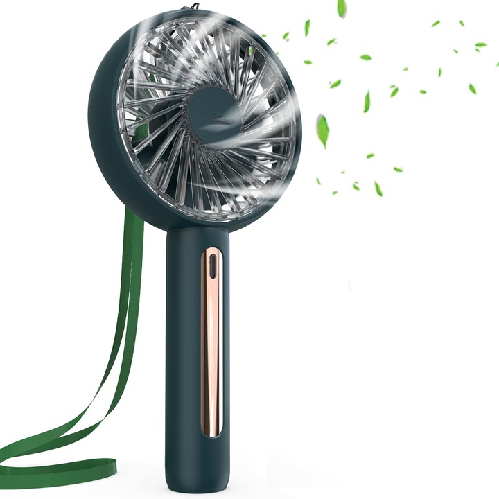 Hordozható ventilátor, mini kézi ventilátor 4 szélsebességgel és 15°-ban forgatható kialakítással, USB újratölthető elektromos ventilátor utazáshoz, irodába, otthonra, kültérre, beltérre, zöld