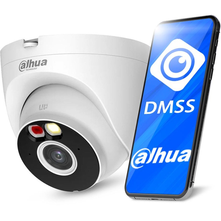 Камера Dahua T2A-PV-0280B, 2MP, IR + бял LED, Wi-Fi, безжична, микрофон + високоговорител, AI детекция, бърз монтаж, IP66 защита