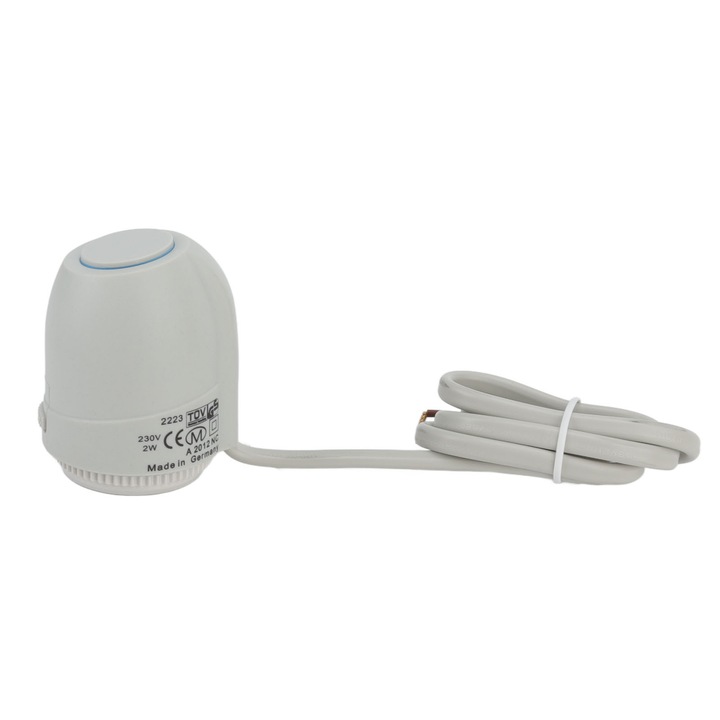 Termikus elektromos szelepmozgató 2W, IP54, padlófűtés rendszerhez, 230V, PC anyagból, kompakt