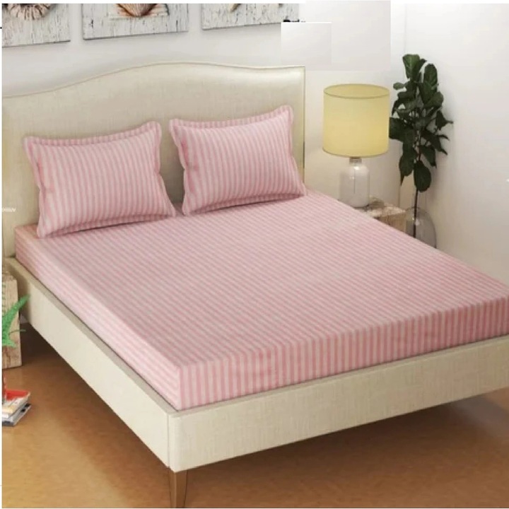 Husa de pat si 2 fete de perna, cu elastic, Sonia-Home, Damasc, 2 persoane, Uni, 180x200cm, roz pudra