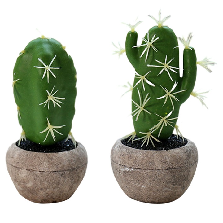 Set 2 plante artificiale cactus, verde, mic, 10x10cm