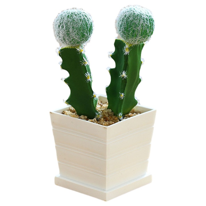 Plante artificiale, cactus bonsai, verde, 12x15cm, ghiveci plastic