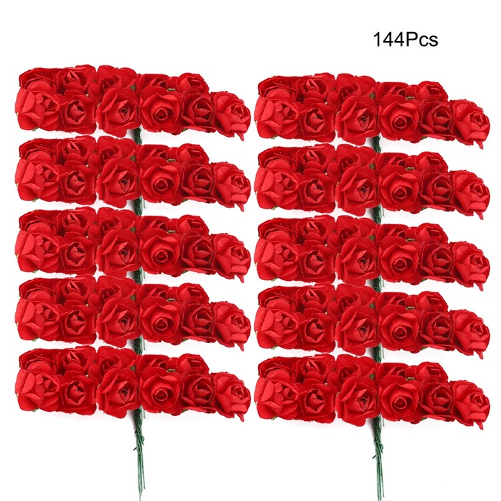 Mini papír virágok, 144 db, mű, borvörös, 3x3cm, szett