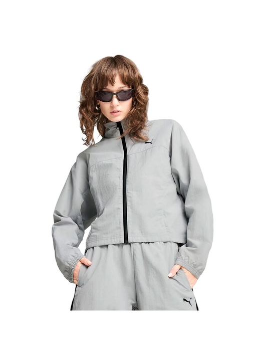 Jacheta dama Puma, cu fermoar, 100% nylon, gri, XL INTL