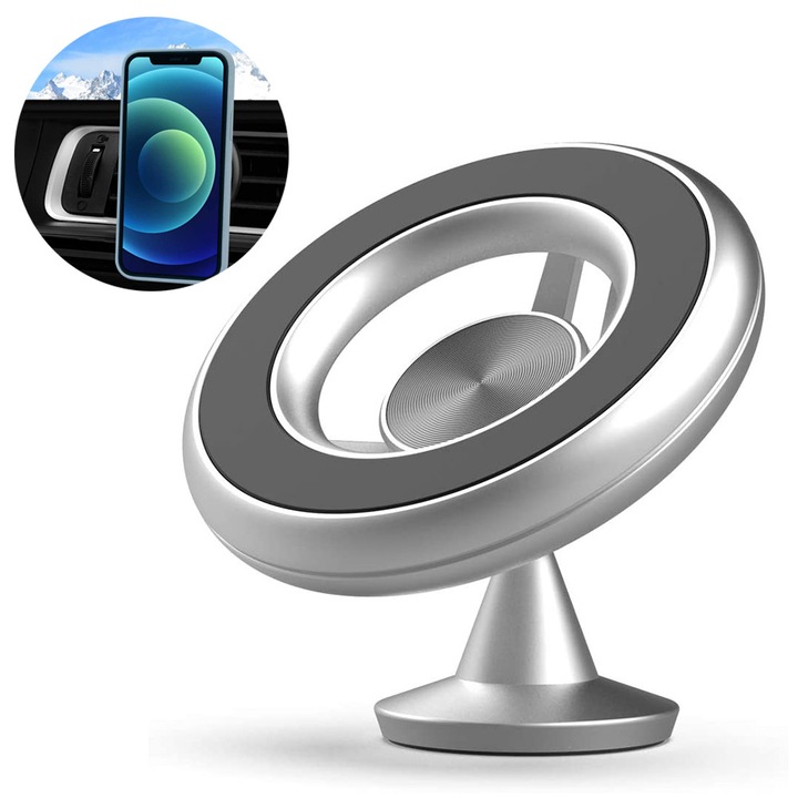 Suport telefon magnetic auto universal, argintiu, 3.52oz