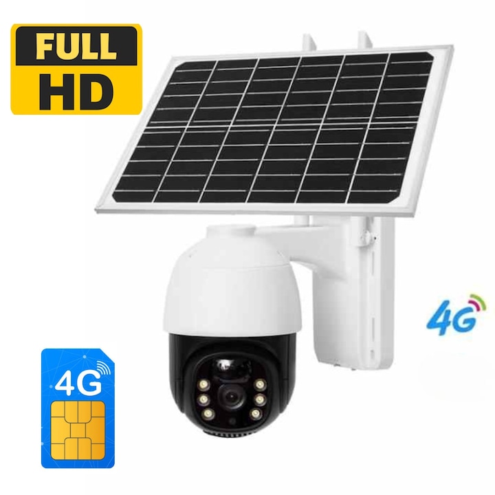 BLLEXAR® kültéri megfigyelő kamera napelemmel, 4G kapcsolat, FULL-HD, újratölthető akkumulátor, éjszakai látás, kétirányú kommunikáció, valós idejű riasztások, 360°-os nézet, többfelhasználós, vízálló, szürke szín, minőség, garancia