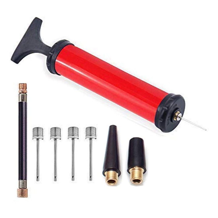 Помпа за топка с игли за помпа, накрайник и маркуч за футбол, ръгби топка, волейбол, баскетбол, хандбал, балон, плувен ринг и други надуваеми артикули за плуване.