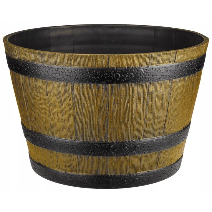 Ghiveci de gradina Galicja 40cm, design rustic, culoare imitatie lemn, utilizare interioara si exterioara