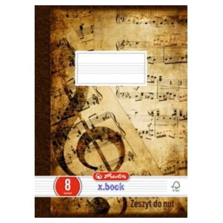 Caiet de notițe muzicale A4, Herlitz, 16 pagini, imprimare față-verso, alb