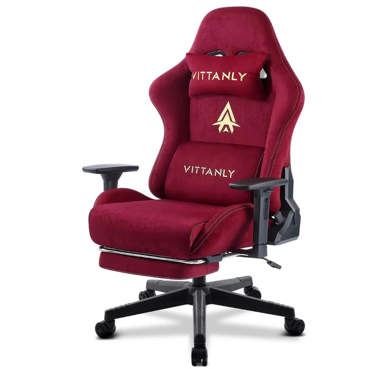 Gaming Chair, High Quality Suede Leather, Ergonomic Recliner with Footrest, Lumbar Support, Adjustable Height, Wine Red